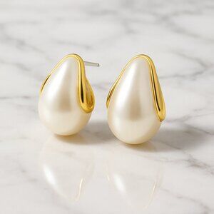 Anthro "Emily" Pearl drop hoop earrings